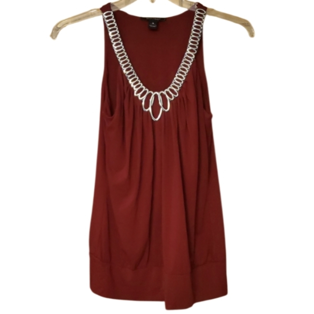 WHBM Burgundy Womans Silver Loops‎ Sleeveless Top Size Medium